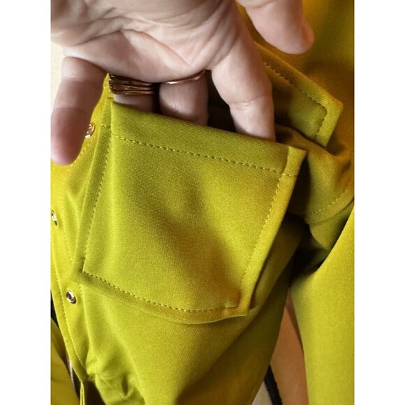 Miss Circle Women’s M Long Sleeve Open Crop Top Tie Front, Pockets, Lime Green - Picture 2 of 11